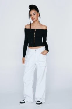 Hook And Eye Bandeau Knitted Top -Nasty Gal Sales Store womens black hook and eye bandeau knitted top