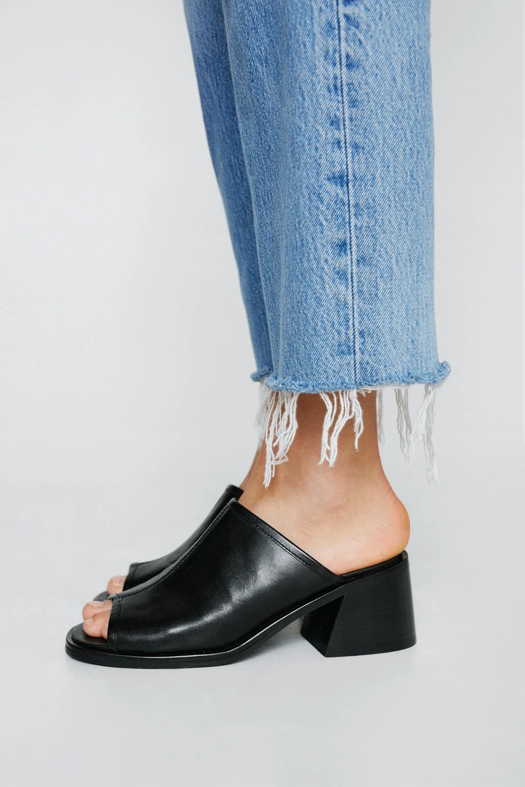 Leather Block Heel Mules