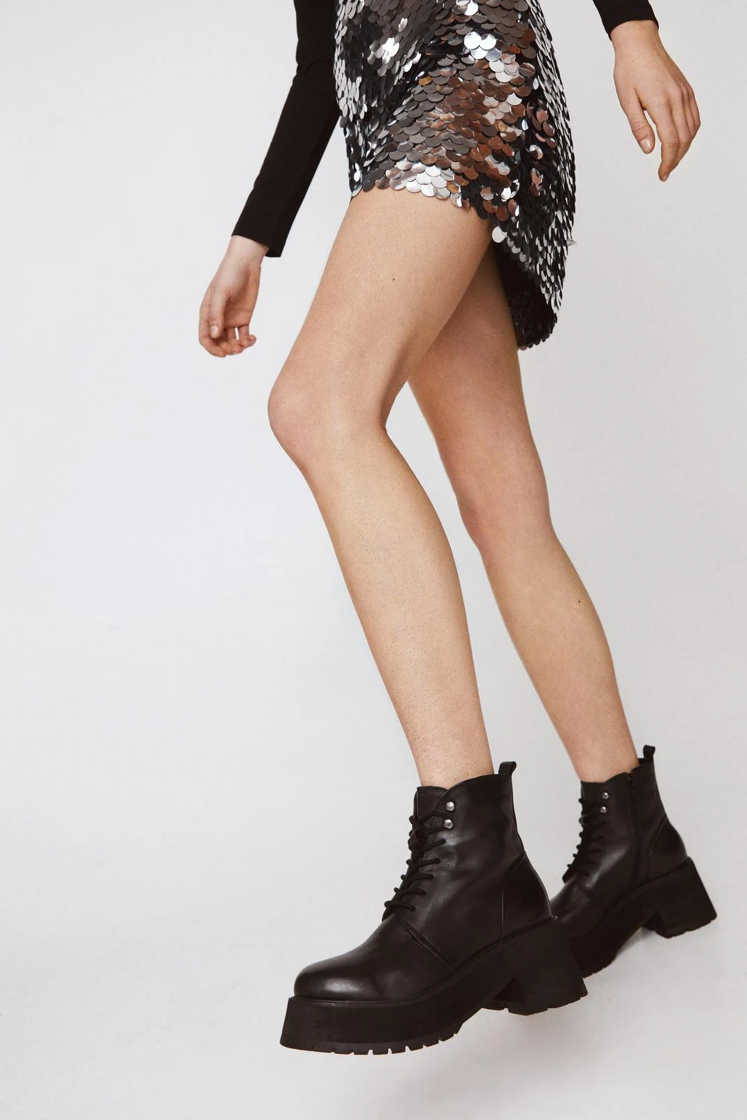 Leather Chunky Ankle Lace Up Boots - Image 2