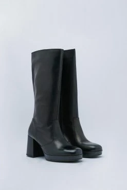 Leather Platform Knee High Boots -Nasty Gal Sales Store womens black leather platform knee high boots 2