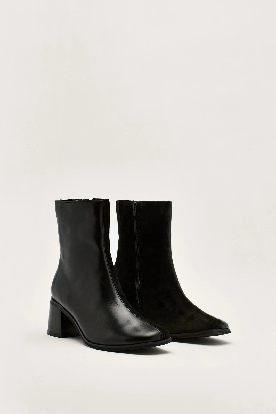 Leather Split Square Toe Ankle Boots