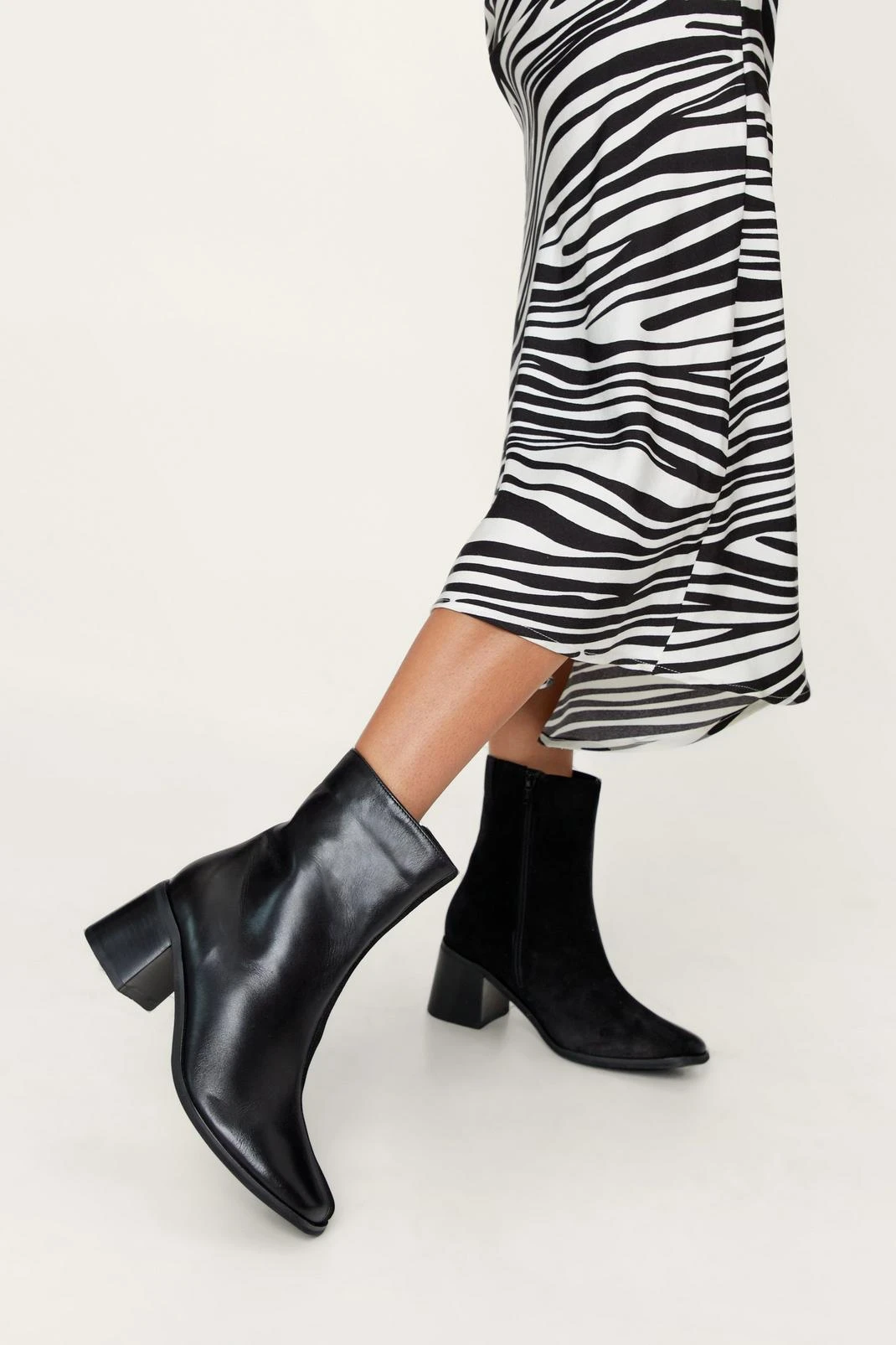 Leather Split Square Toe Ankle Boots - Image 2