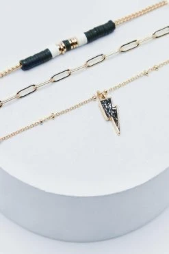 Lightening Bolt Drop Layered Necklace 8 Lightening Bolt Drop Layered Necklace -Nasty Gal Sales Store womens black lightening bolt drop layered necklace 2