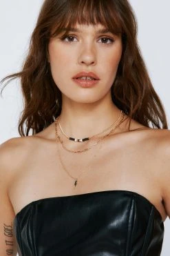 Lightening Bolt Drop Layered Necklace 9 Lightening Bolt Drop Layered Necklace -Nasty Gal Sales Store womens black lightening bolt drop layered necklace 3