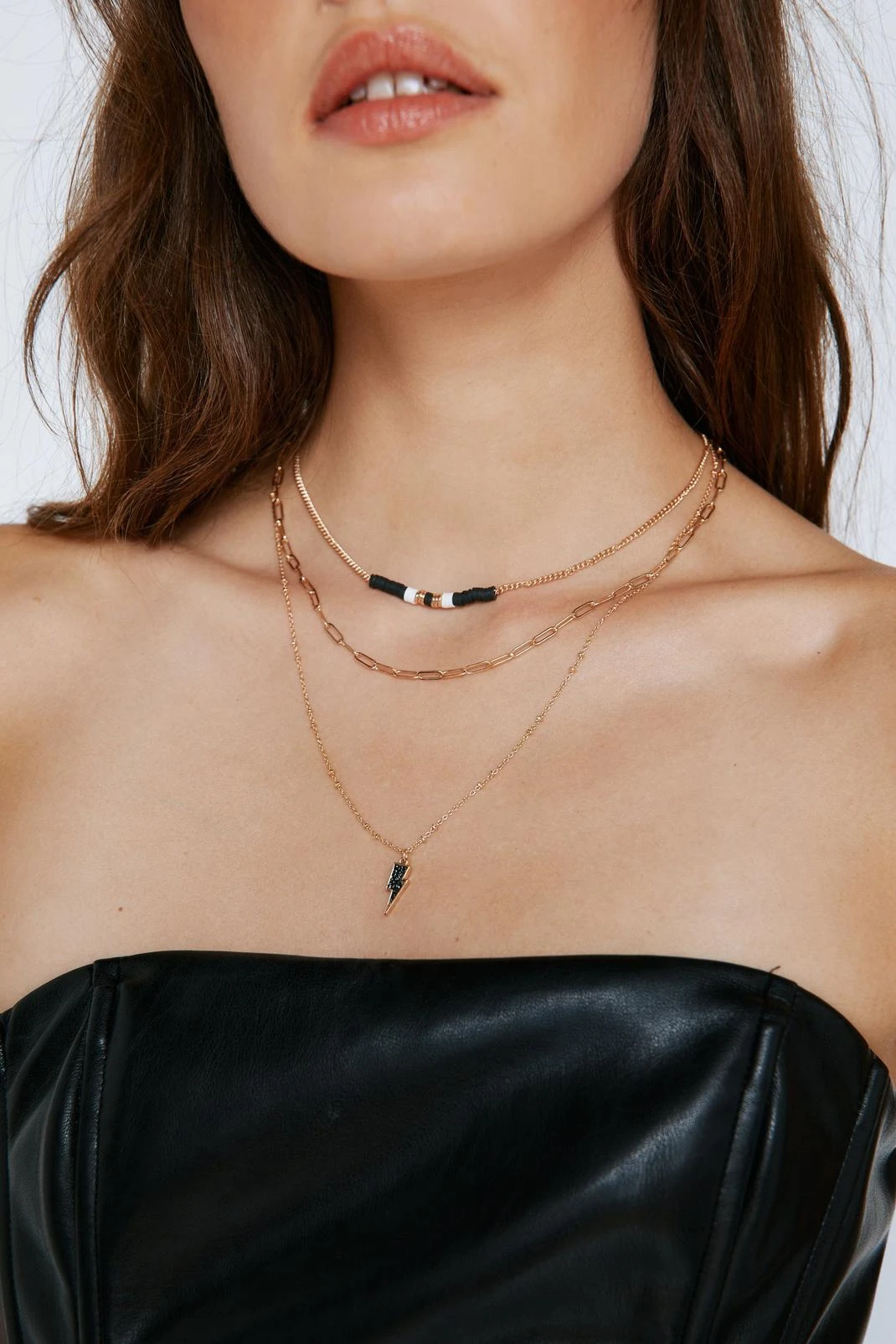 Lightening Bolt Drop Layered Necklace 3 Lightening Bolt Drop Layered Necklace