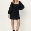 Linen Smocked Babydoll Long Sleeve Mini Dress -Nasty Gal Sales Store womens black linen smocked babydoll long sleeve mini dress