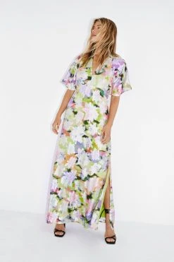 Metallic Floral Print Angel Sleeve Maxi Dress -Nasty Gal Sales Store womens black metallic floral print angel sleeve maxi dress 3