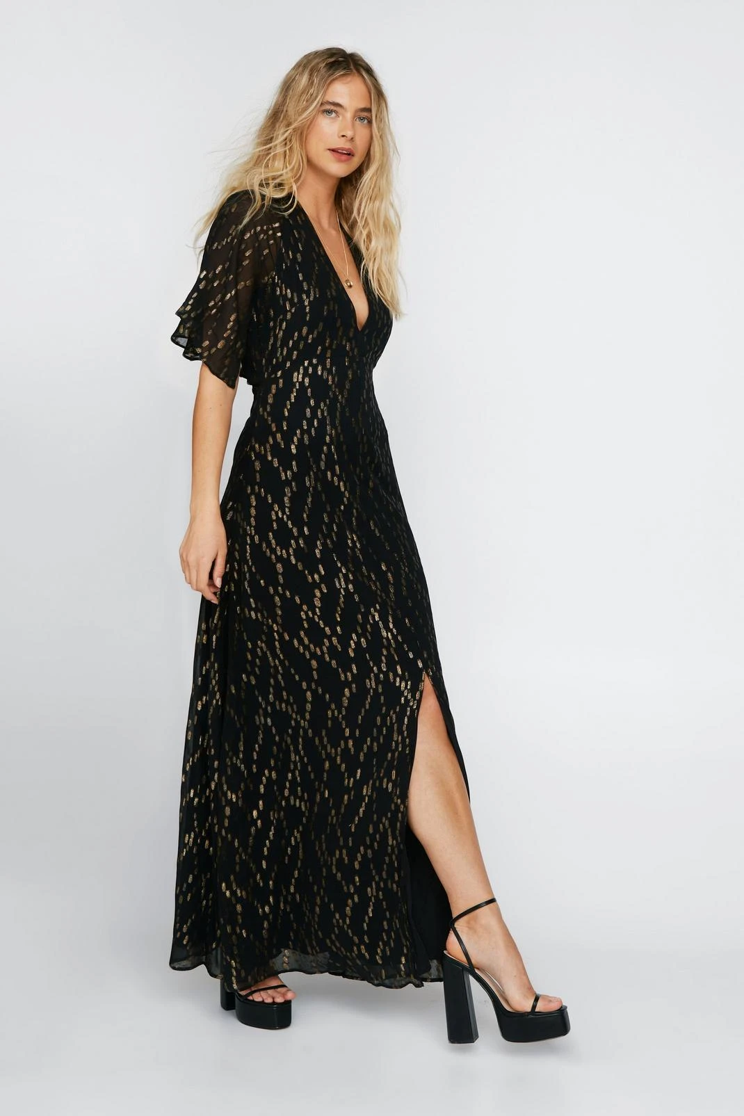 Metallic Spot Angel Sleeve Maxi Dress 7 Metallic Spot Angel Sleeve Maxi Dress - Image 5