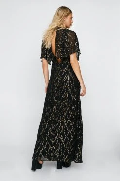 Metallic Spot Angel Sleeve Maxi Dress 14 Metallic Spot Angel Sleeve Maxi Dress -Nasty Gal Sales Store womens black metallic spot angel sleeve maxi dress 2