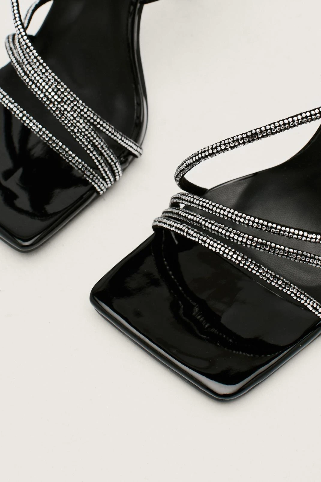 Patent Diamante Strappy Square Toe Heels - Image 3
