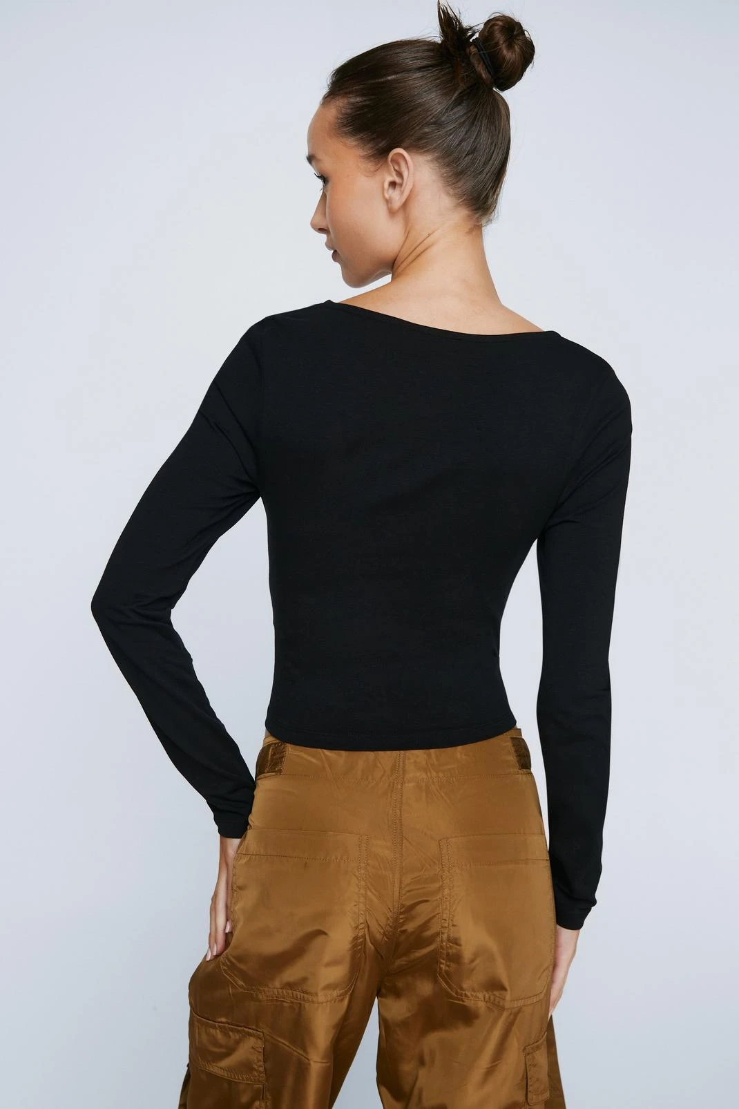 Petite Corset Detail Long Sleeve Top - Image 3