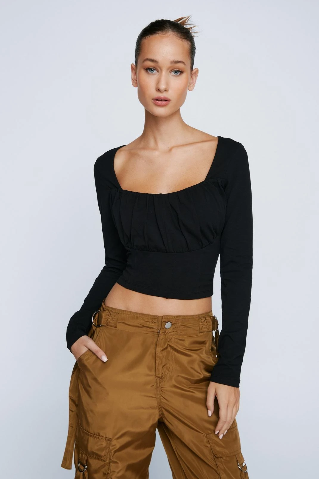 Petite Corset Detail Long Sleeve Top - Image 4