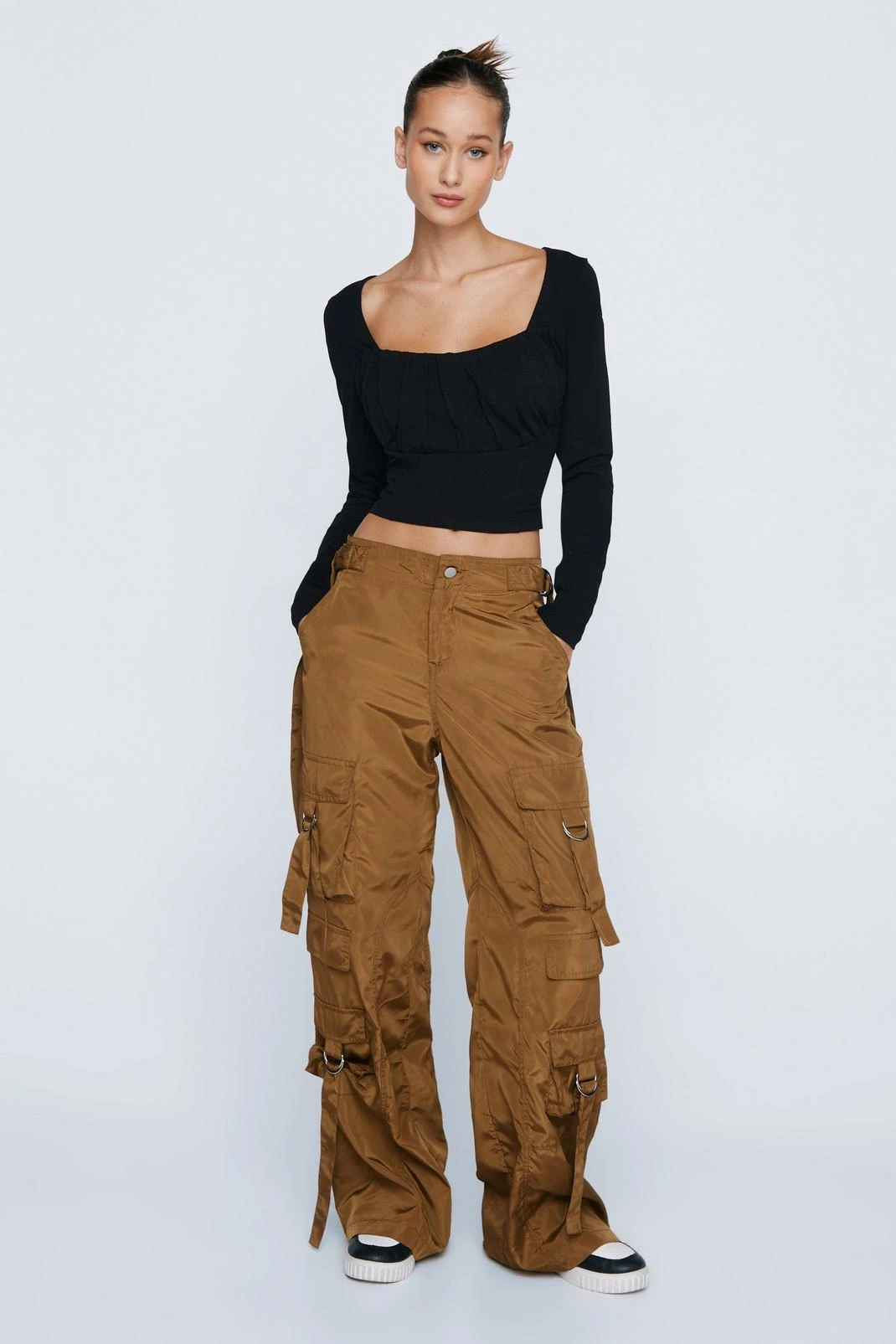 Petite Corset Detail Long Sleeve Top