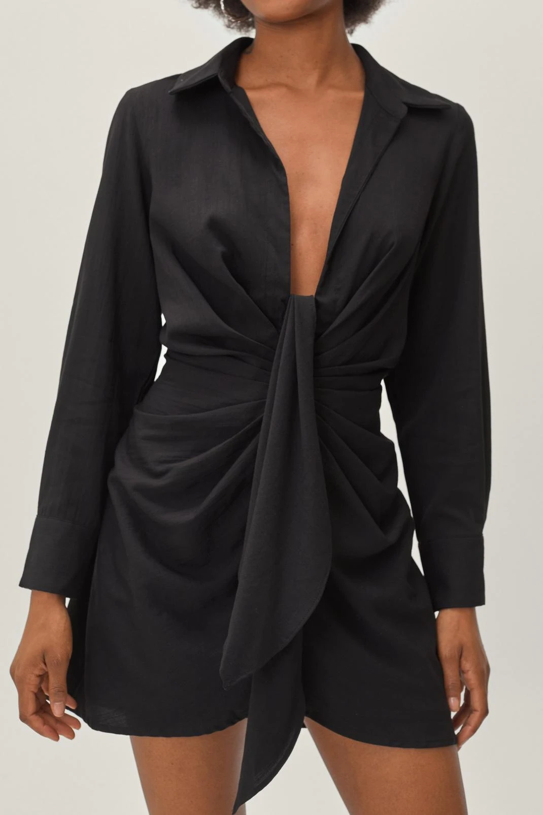 Petite Knot Front V Neck Mini Shirt Dress 9 Petite Knot Front V Neck Mini Shirt Dress - Image 7