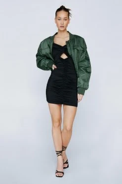 Petite Twist Front Ruched Midi Dress -Nasty Gal Sales Store womens black petite twist front ruched midi dress 1