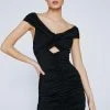 Petite Twist Front Ruched Midi Dress 2 Petite Twist Front Ruched Midi Dress -Nasty Gal Sales Store womens black petite twist front ruched midi dress