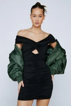 Petite Twist Front Ruched Midi Dress -Nasty Gal Sales Store womens black petite twist front ruched midi dress 3