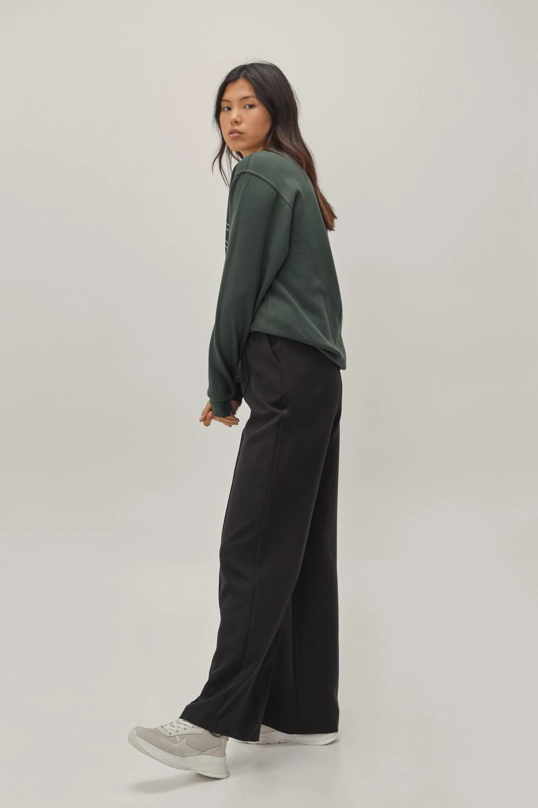 Pintuck Detailed Wide Leg Tailored Pants - Image 4