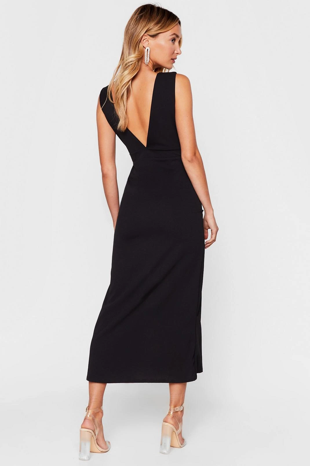 Plunging V Neck Slit Midi Dress - Image 3