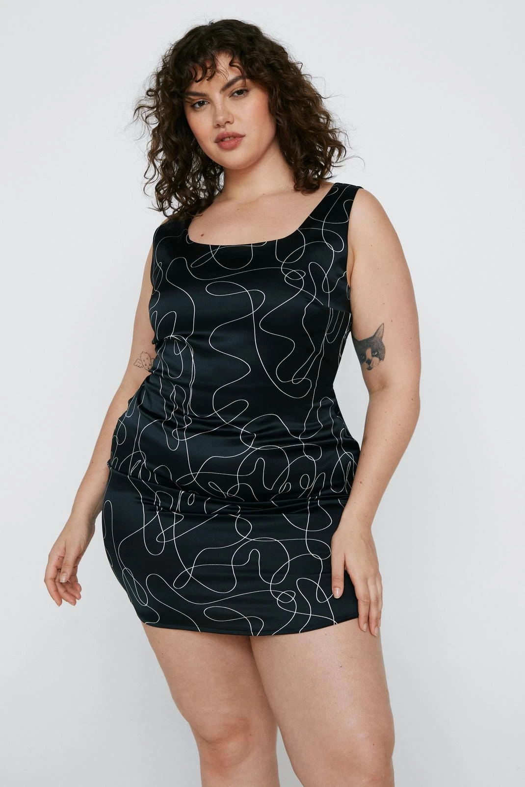 Plus Size Abstract Satin Mini Dress - Image 4