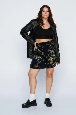 Plus Size Butterfly Devore Mini Skirt