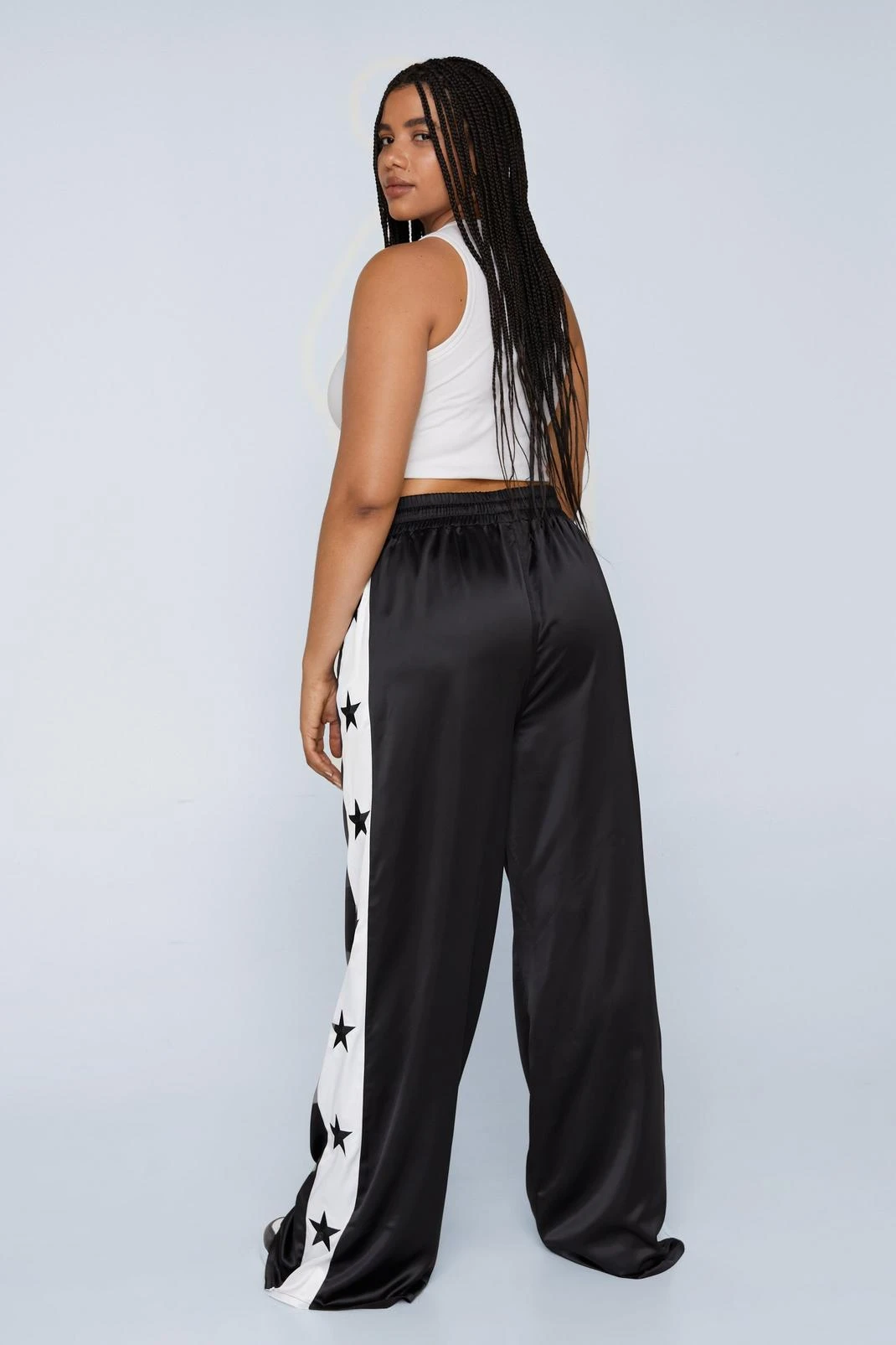 Plus Size Embroidered Star Satin Pants 5 Plus Size Embroidered Star Satin Pants - Image 3