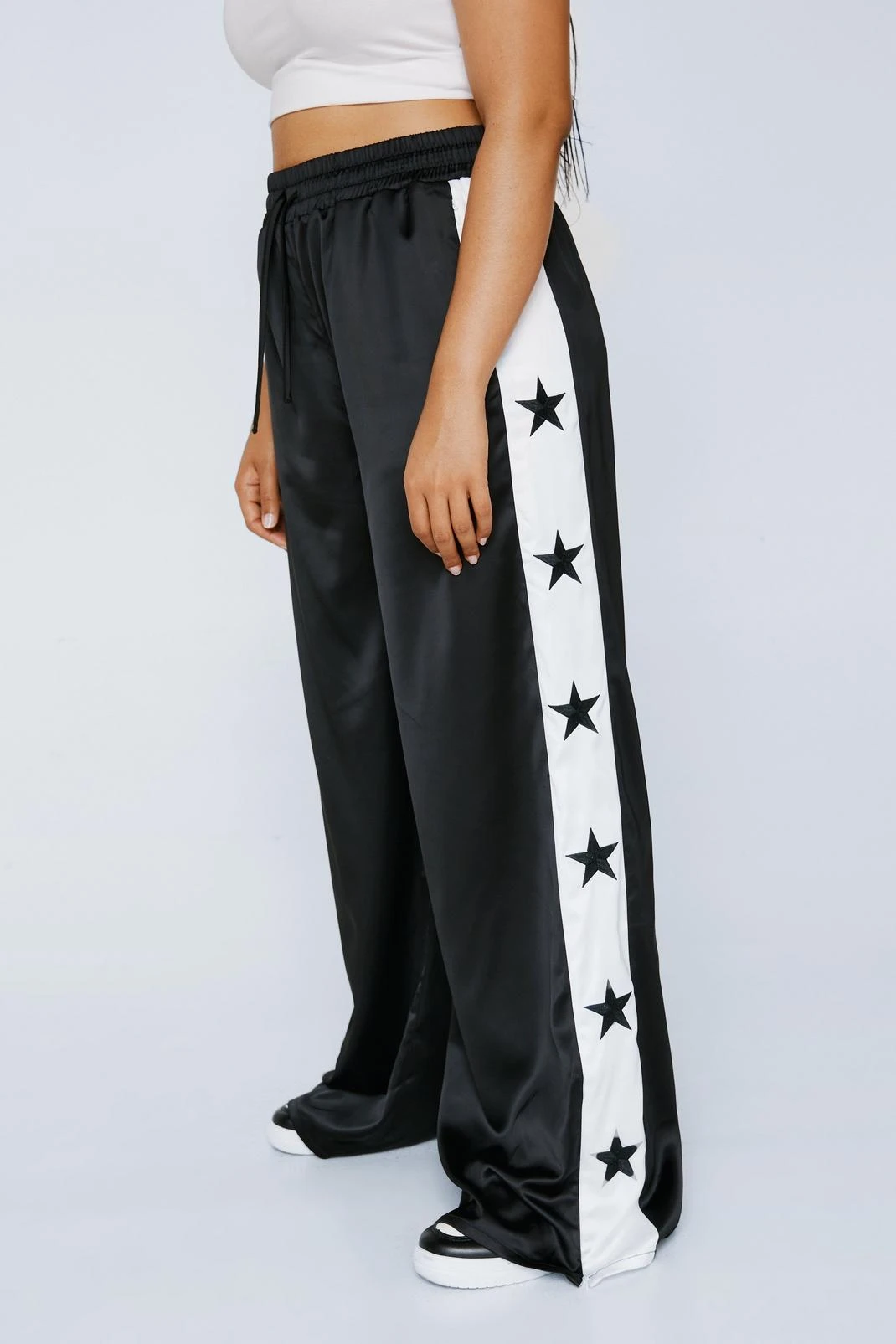 Plus Size Embroidered Star Satin Pants 3 Plus Size Embroidered Star Satin Pants