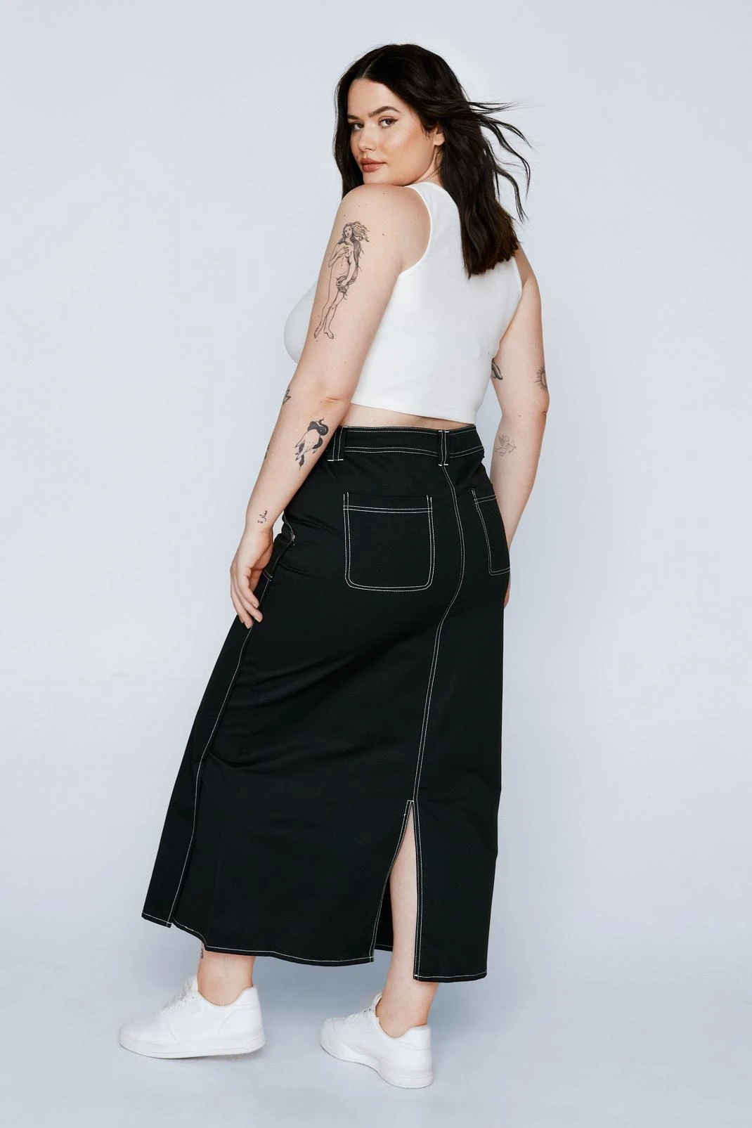 Plus Size Exposed Stitch Twill Low Rise Maxi Skirt - Image 3