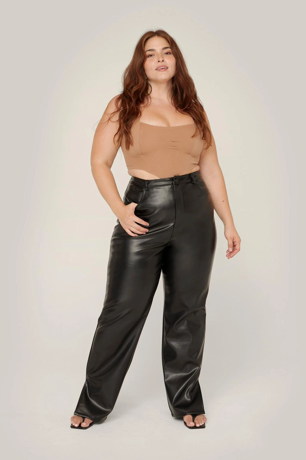Plus Size Faux Leather Split Hem Pants - Image 4