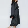 Plus Size Feather Trim Satin Longline Robe -Nasty Gal Sales Store womens black plus size feather trim satin longline robe 4