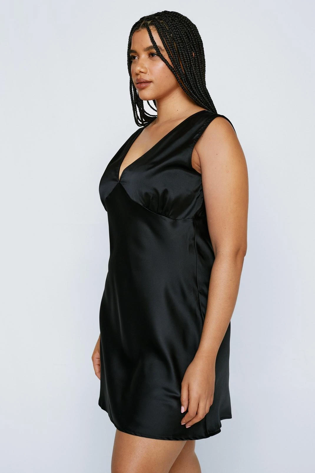 Plus Size Satin V Neck Mini Dress 5 Plus Size Satin V Neck Mini Dress - Image 3