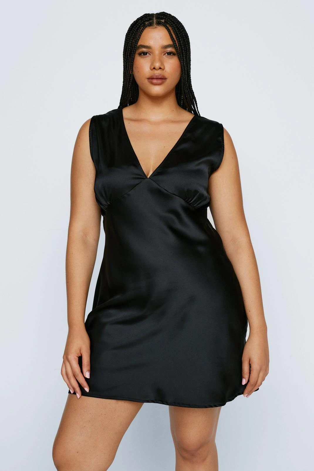Plus Size Satin V Neck Mini Dress 6 Plus Size Satin V Neck Mini Dress - Image 4