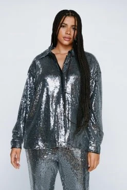 Plus Size Sheer Sequin Relaxed Fit Shirt 9 Plus Size Sheer Sequin Relaxed Fit Shirt -Nasty Gal Sales Store womens black plus size sheer sequin relaxed fit shirt 3