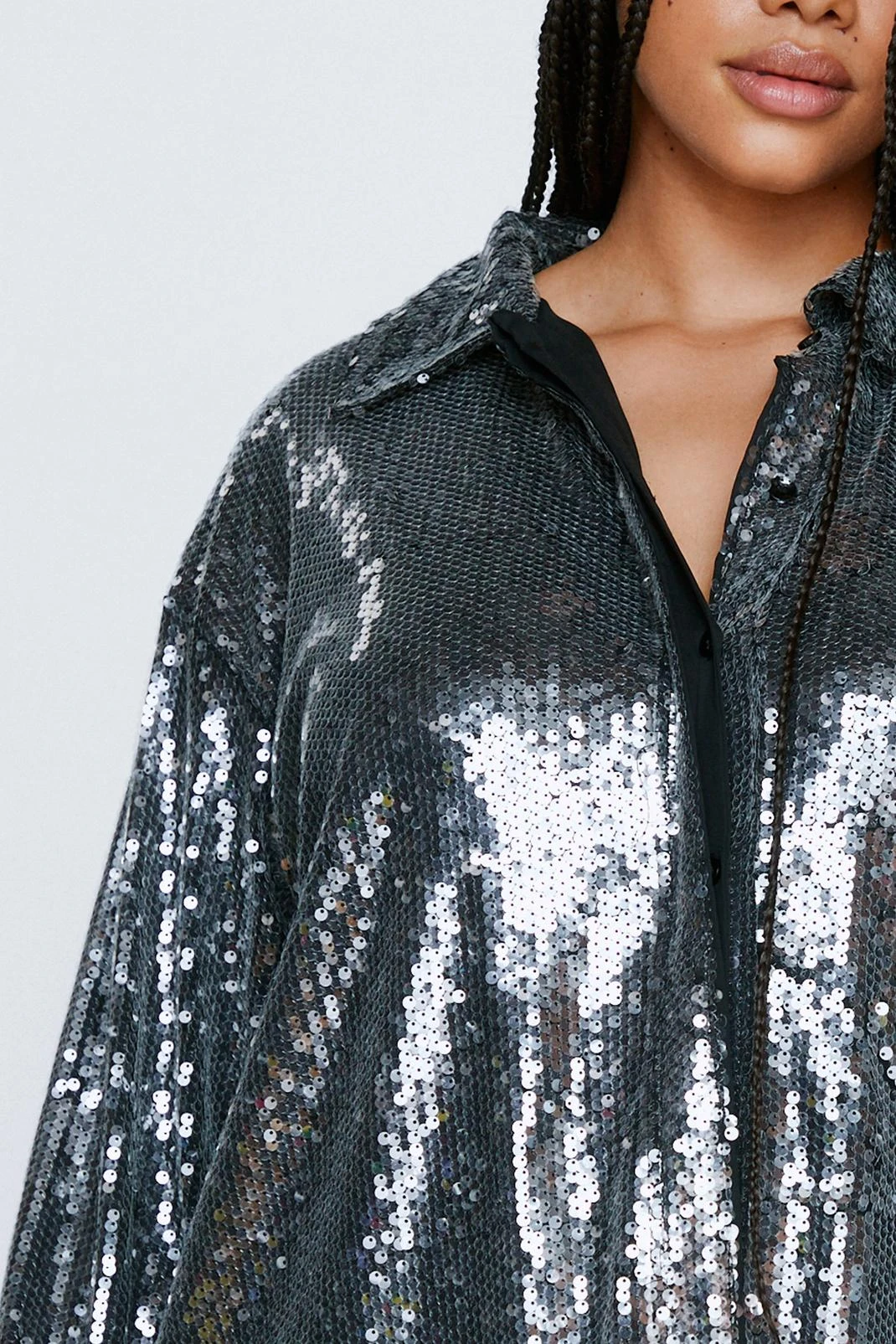 Plus Size Sheer Sequin Relaxed Fit Shirt 3 Plus Size Sheer Sequin Relaxed Fit Shirt