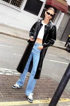 Premium Faux Leather Vinyl Mac Coat -Nasty Gal Sales Store womens black premium faux leather vinyl mac coat 3