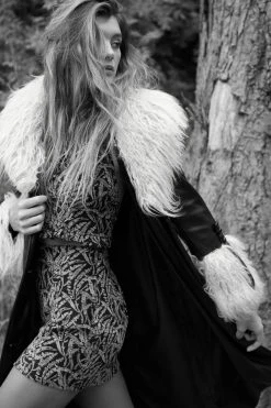 Premium Faux Mongolian Fur Collar Trench