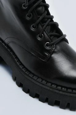 Real Leather Chunky Lace Up Biker Boot 8 Real Leather Chunky Lace Up Biker Boot -Nasty Gal Sales Store womens black real leather chunky lace up biker boot 1 2