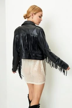 Real Leather Crop Fringe Detail Biker Jacket 15 Real Leather Crop Fringe Detail Biker Jacket -Nasty Gal Sales Store womens black real leather crop fringe detail biker jacket 6