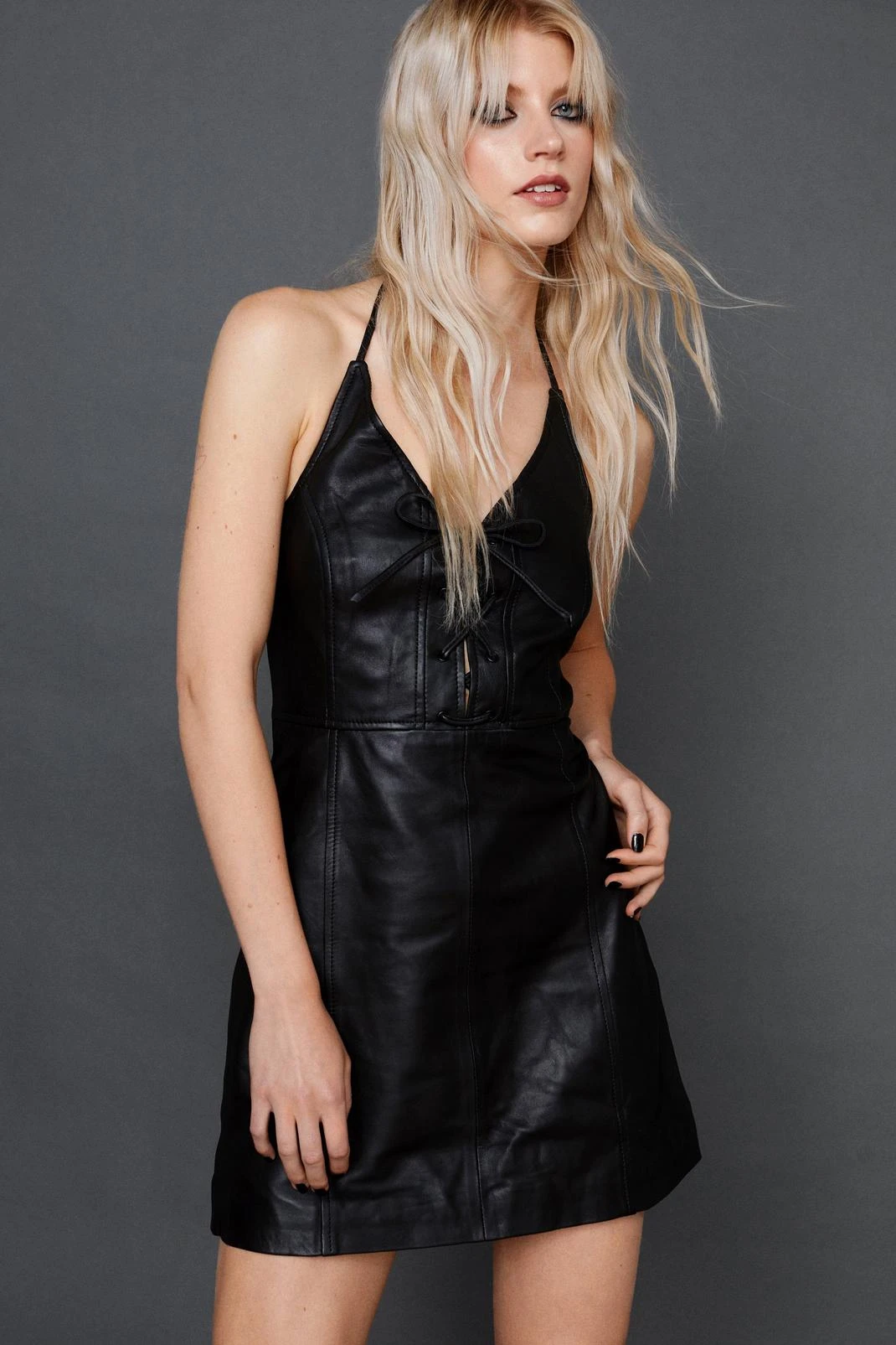 Real Leather Lace Up Mini Dress 6 Real Leather Lace Up Mini Dress - Image 4