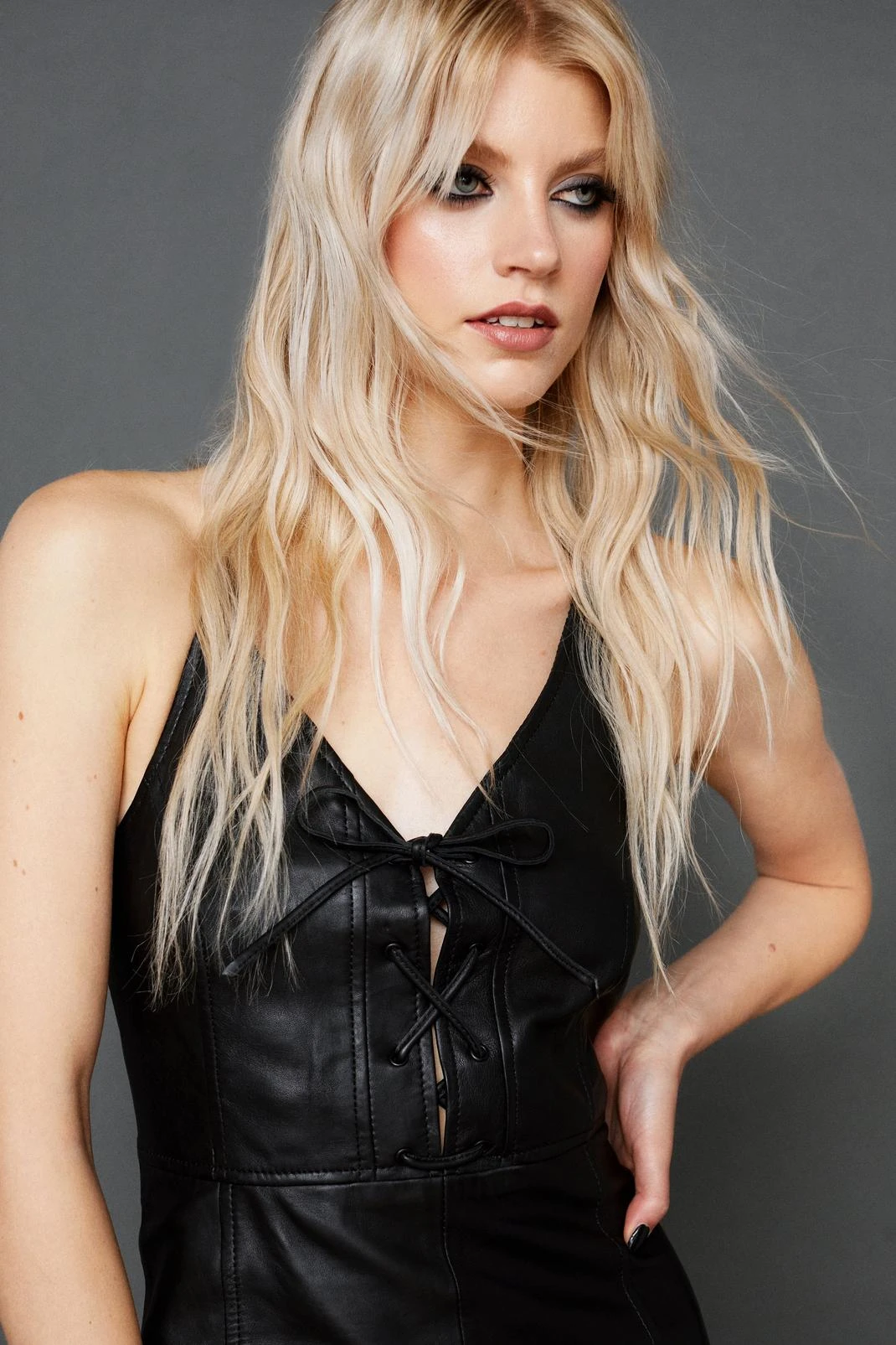 Real Leather Lace Up Mini Dress 3 Real Leather Lace Up Mini Dress