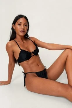 Recycled Frill Underwire Bikini Set -Nasty Gal Sales Store womens black recycled frill underwire bikini set