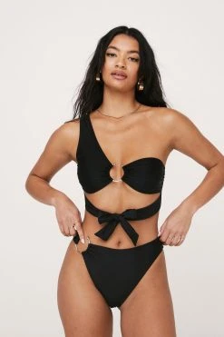 Recycled Ring Detail One Shoulder Bikini Set 14 Recycled Ring Detail One Shoulder Bikini Set -Nasty Gal Sales Store womens black recycled ring detail one shoulder bikini set 3