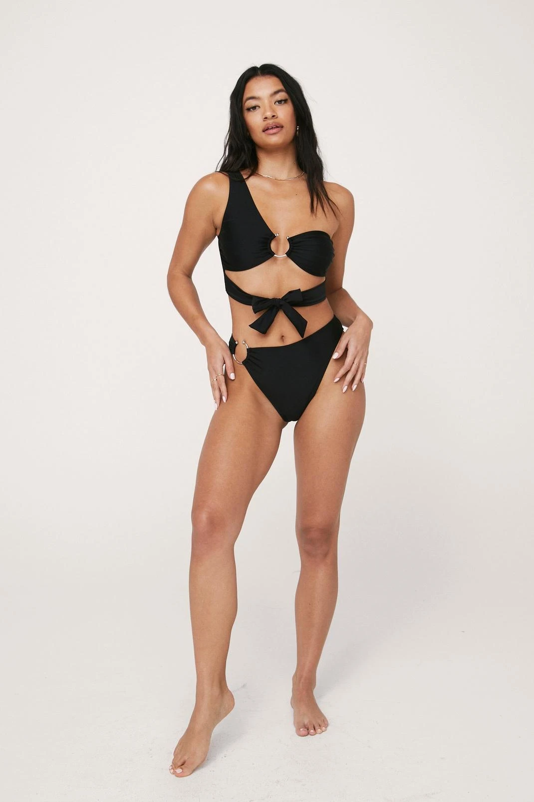 Recycled Ring Detail One Shoulder Bikini Set 2 Recycled Ring Detail One Shoulder Bikini Set