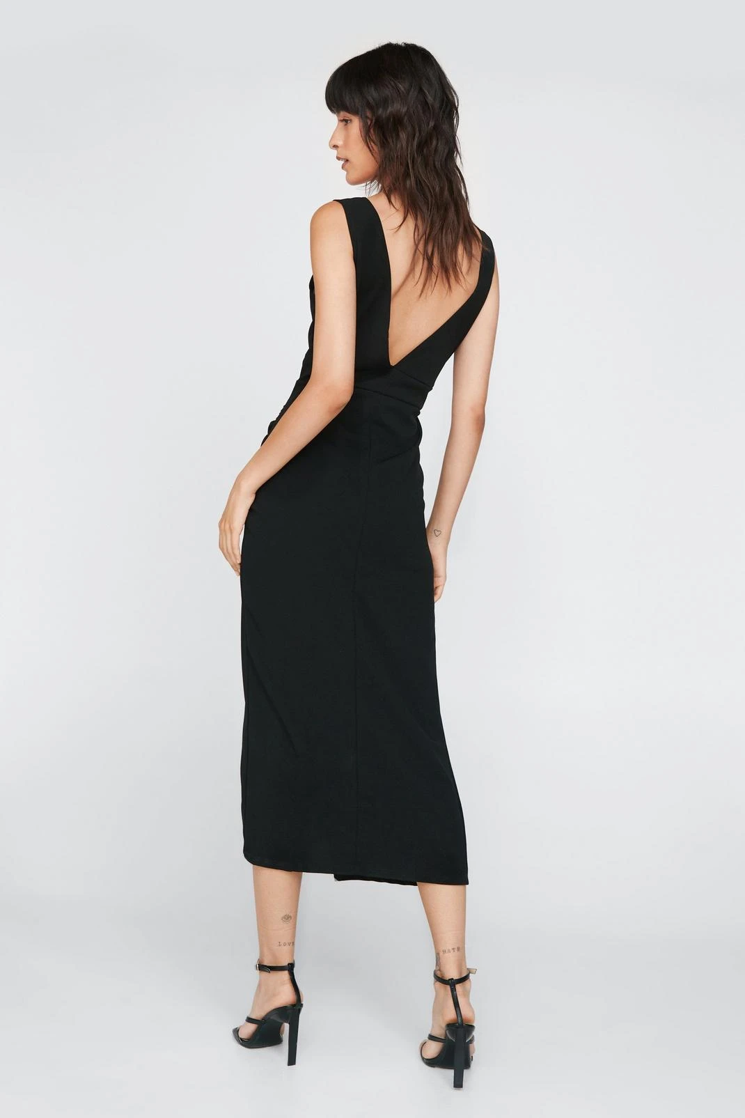 Ruched V Neck Midi Dress - Image 3