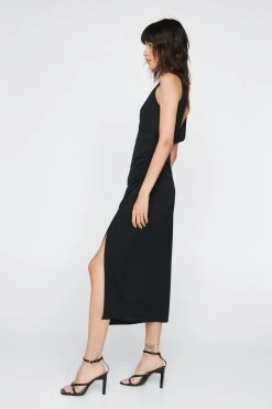 Ruched V Neck Midi Dress