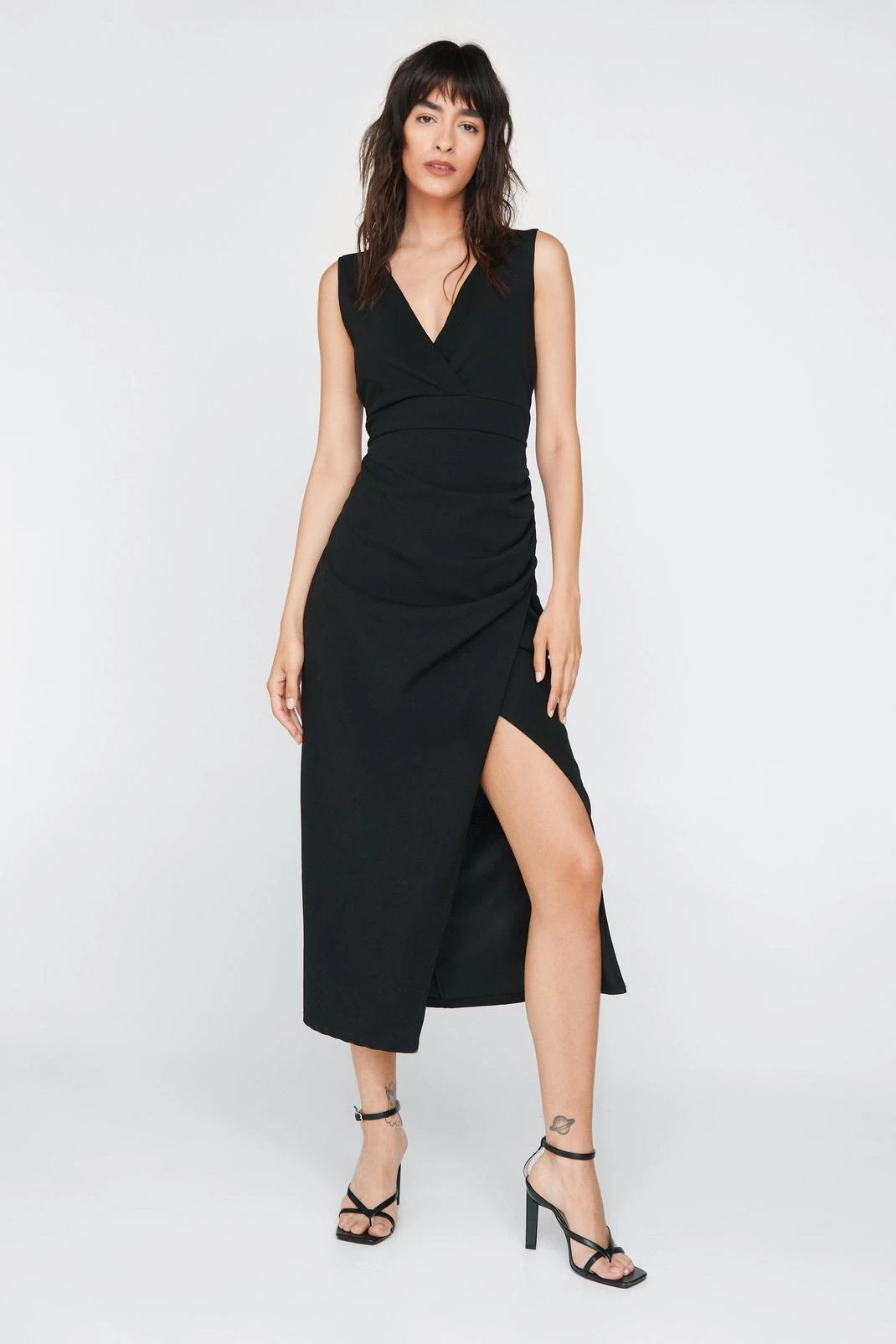 Ruched V Neck Midi Dress - Image 7