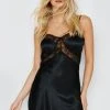 Satin Lace Insert Cami Slip Mini Dress 2 Satin Lace Insert Cami Slip Mini Dress -Nasty Gal Sales Store womens black satin lace insert cami slip mini dress