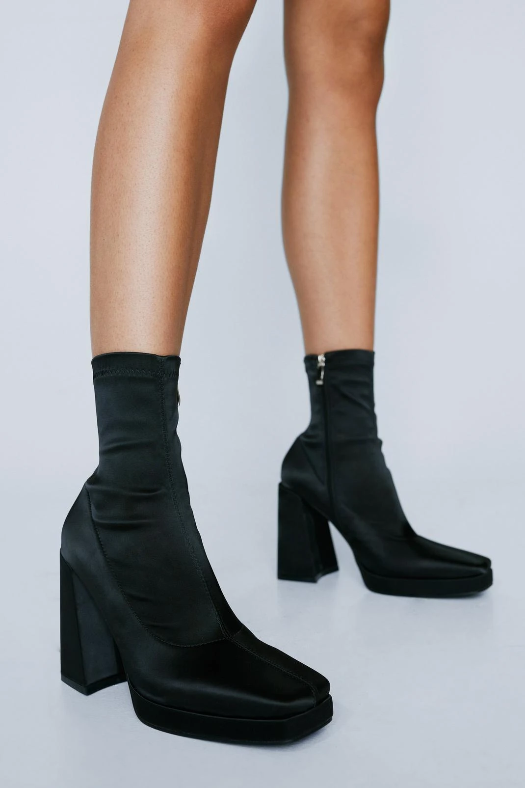 Satin Square Toe Ankle Sock Boot - Image 4