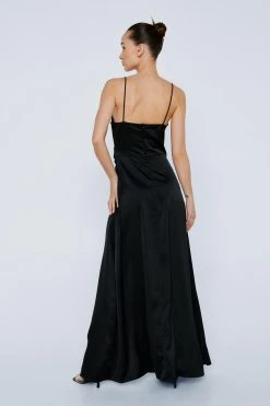 Satin V Neck Wrap Maxi Dress -Nasty Gal Sales Store womens black satin v neck slit maxi dress 11