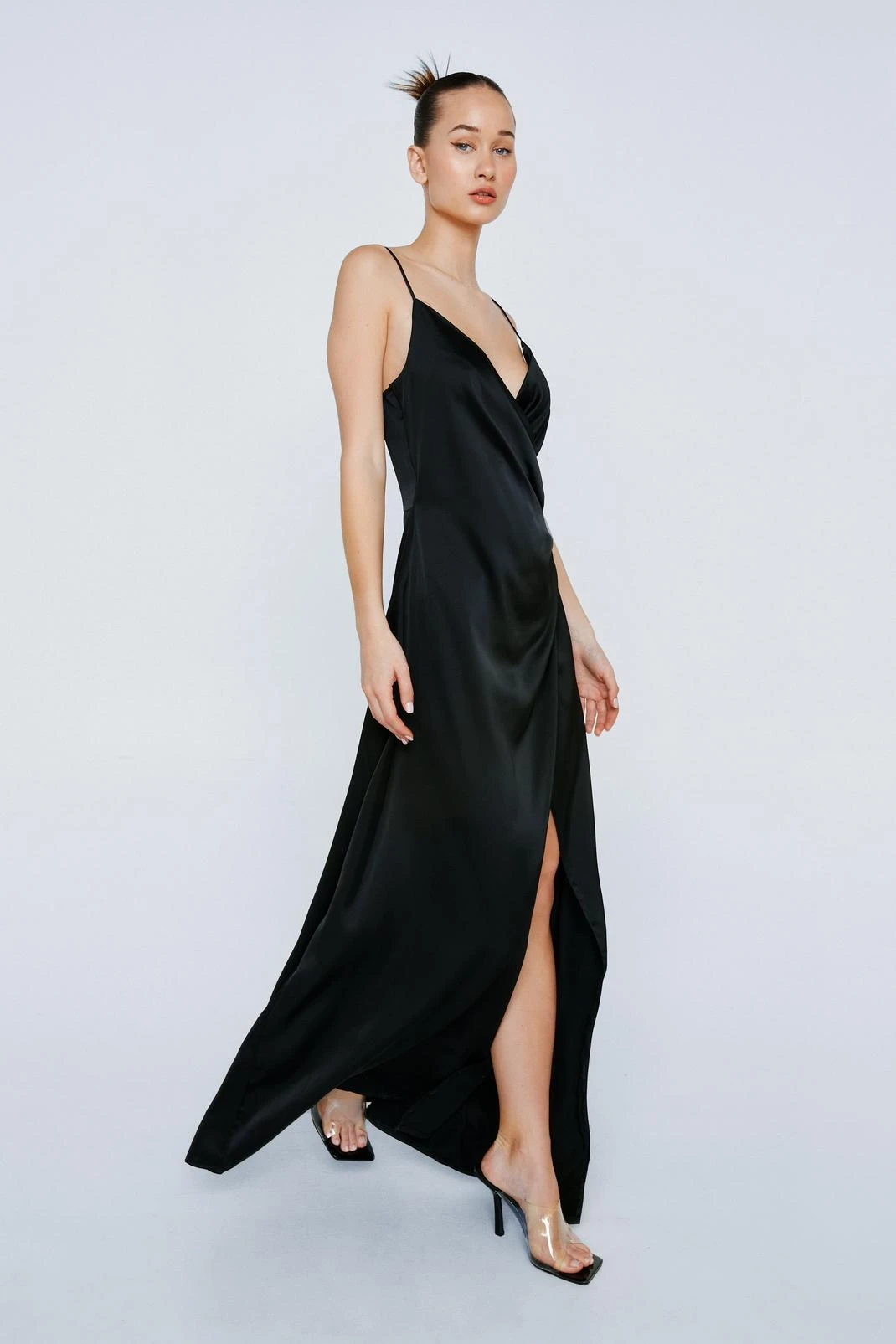 Satin V Neck Wrap Maxi Dress - Image 10